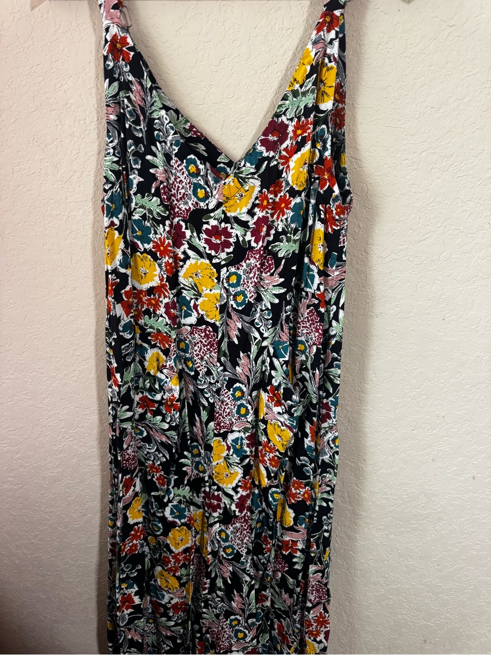 Floral V-Neck Maxi Dress in Black with Multicolor Print
